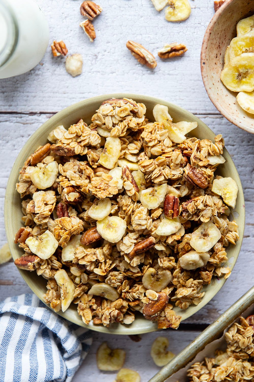 Perfectly crunchy homemade banana pecan granola with the delicious combination of sweet bananas and crunchy pecans - you'll never buy store-bought granola again!