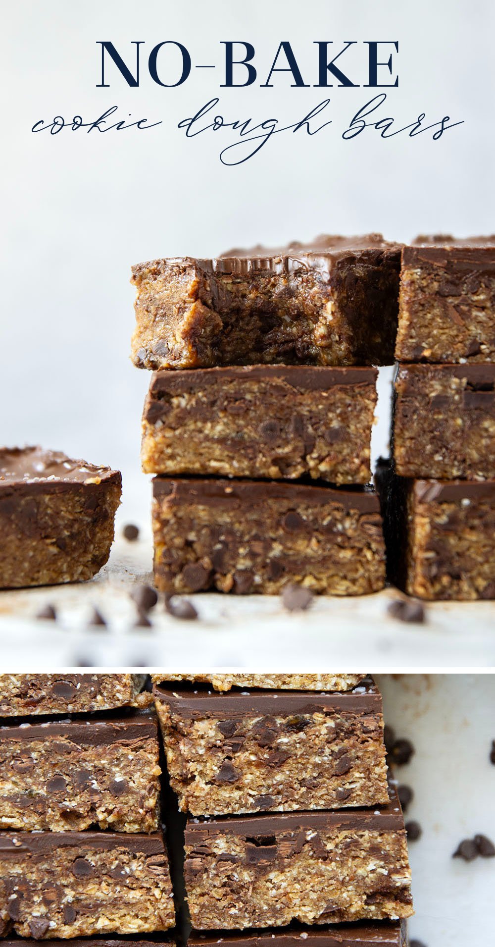 Thick and chewy no-bake cookie dough bars that are secretly healthy and packed with 12 grams protein per serving!