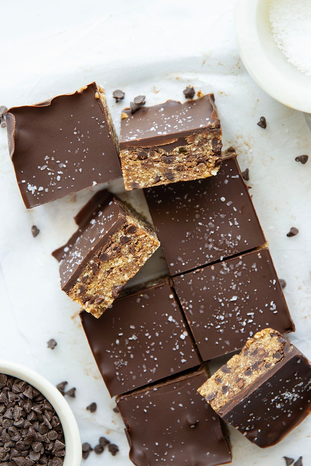 Thick and chewy no-bake cookie dough bars that are secretly healthy and packed with 12 grams protein per serving!