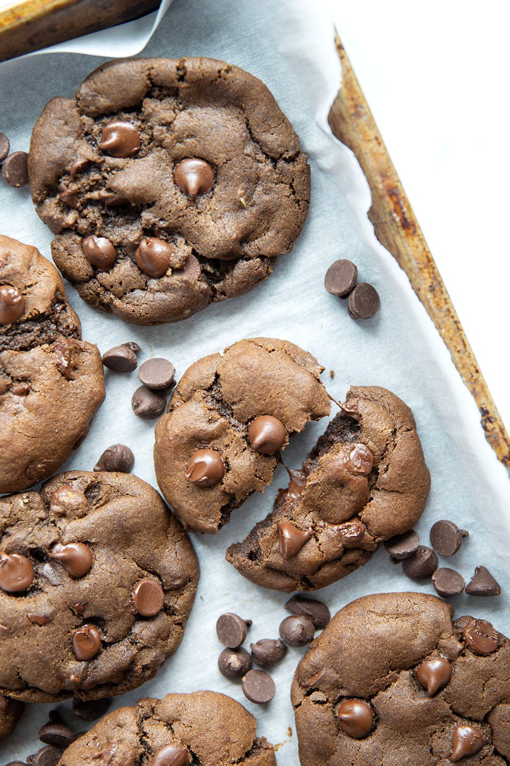Soft, chewy and loaded to the max with chocolate, these double chocolate chip cookies rival the bakery and are so easy to make at home!
