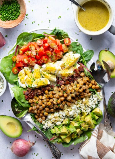 Crispy roasted chickpeas and a flavorful sautéed shallot dressing take this chickpea cobb salad to the next level!