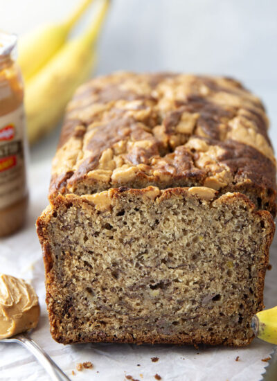 Swirls of creamy peanut butter and bananas collide dreamily in this super-soft peanut butter banana bread.