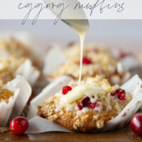 Loaded with tart cranberries and generously topped with buttery streusel and creamy eggnog glaze, these cranberry eggnog muffins are a staple for any holiday breakfast.