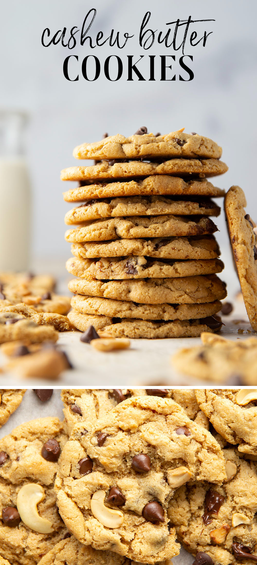 Crisp and chewy cashew butter cookies are packed with gooey chocolate chips and you'd never guess that they're completely flourless!