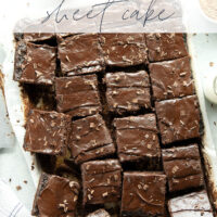 This classic chocolate sheet cake is always a hit at parties! Supremely moist, heavy on the chocolate, and frosted in a silky chocolate fudge frosting.