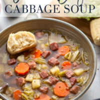 This corned beef cabbage soup features leftover corned beef, tender cabbage, and other hearty root vegetables simmered in a flavorful stout beer and beef broth.
