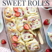 Melt-in-your-mouth fluffy sweet rolls are stuffed with a sweet and tangy rhubarb strawberry filling for the ultimate twist on strawberry sweet rolls!