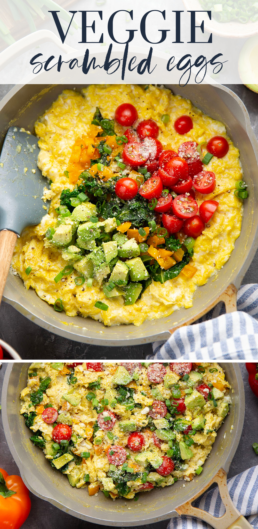 Loaded with a rainbow of fresh veggies and lots of fluffy eggs, these veggie scrambled eggs are the ultimate healthy way to start the day!