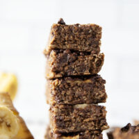 These soft and chewy chocolate banana granola bars are packed with tons of banana flavor and a double dose of chocolate. Ideal for make-ahead breakfasts and they freeze great as well!