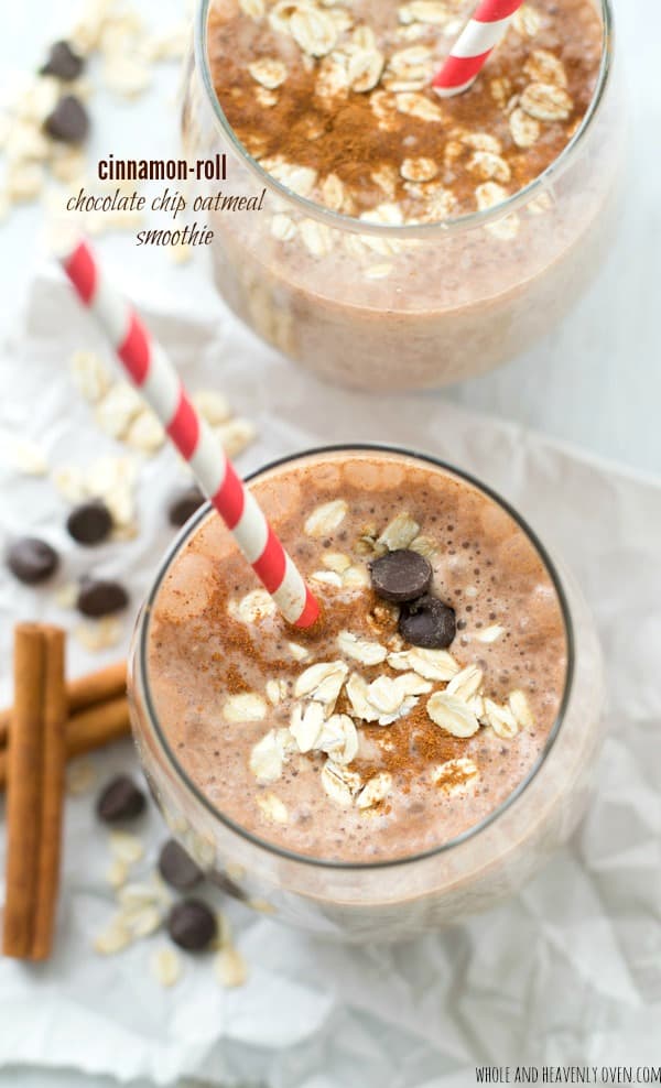 Super-creamy and loaded with a trio of cinnamon, chocolate, and oats, this filling breakfast smoothie is a sweet lighter breakfast indulgence and terrific energy boost!