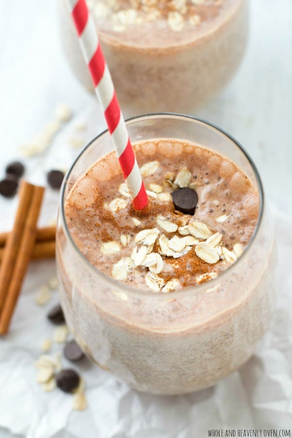 Super-creamy and loaded with a trio of cinnamon, chocolate, and oats, this filling breakfast smoothie is a sweet lighter breakfast indulgence and terrific energy boost!