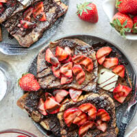 This stunning espresso chocolate French toast is a mocha-lover's dream! Serve slices hot off the griddle with fresh strawberry sauce and plenty of chocolate syrup.
