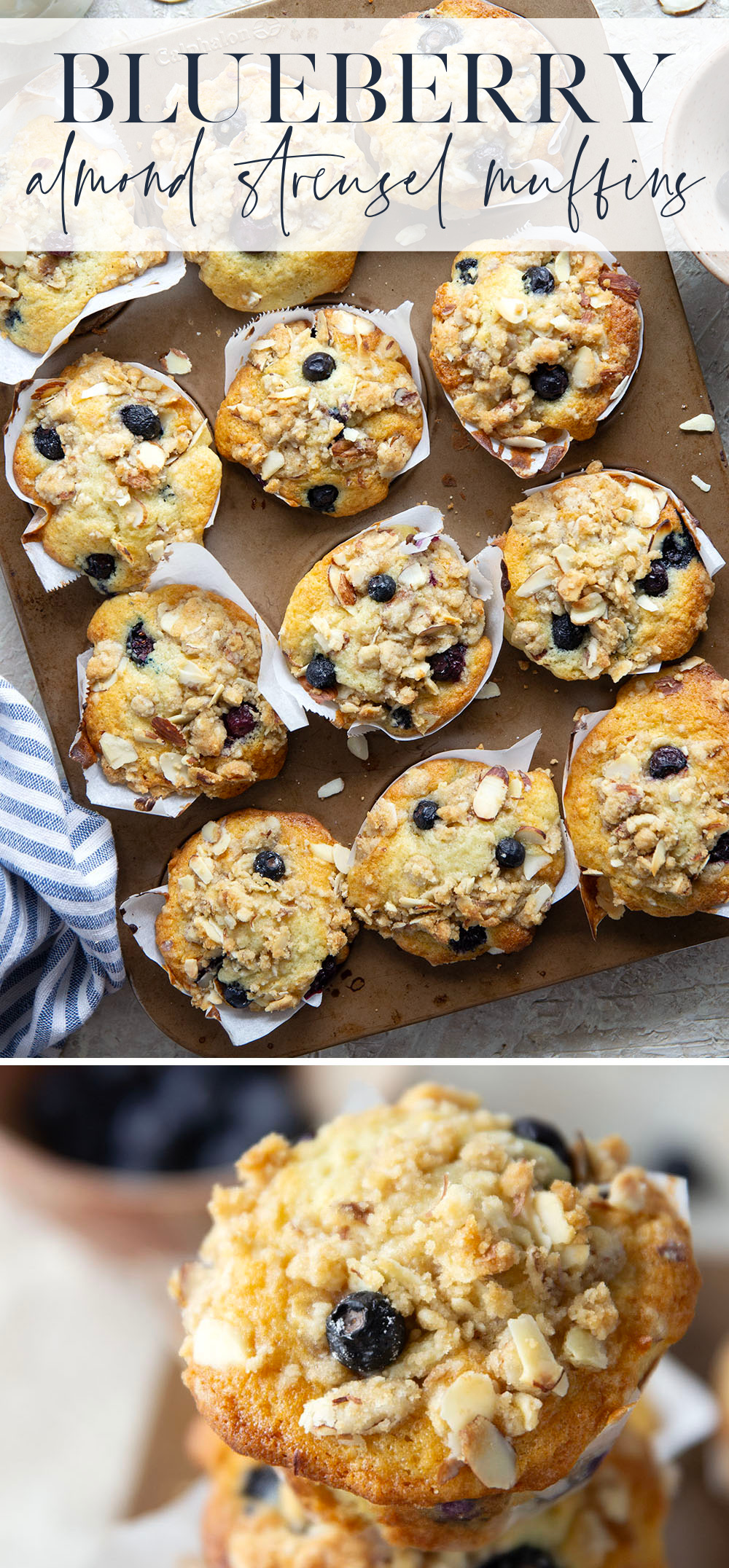 These big bakery-style blueberry almond streusel muffins will be the star of your brunch! Supremely moist inside, loaded with juicy blueberries and topped with a buttery almond topping.