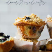 These big bakery-style blueberry almond streusel muffins will be the star of your brunch! Supremely moist inside, loaded with juicy blueberries and topped with a buttery almond topping.