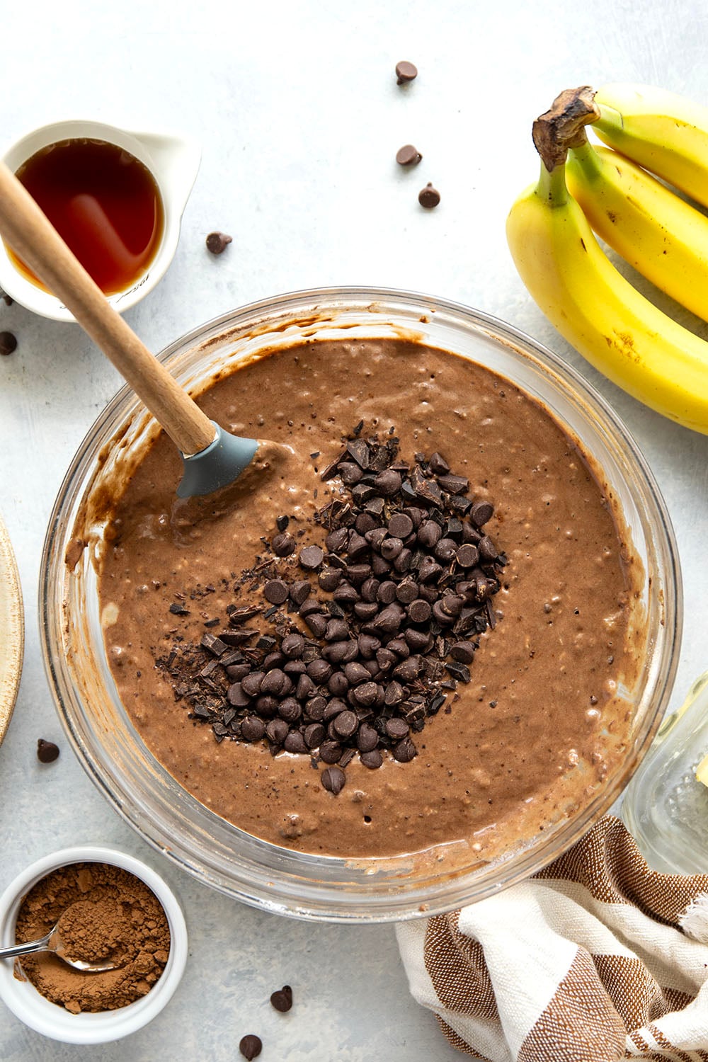 These thick and fluffy chocolate banana pancakes are the ultimate breakfast indulgence! Loaded with a double whammy of chocolate and lots of banana flavor.