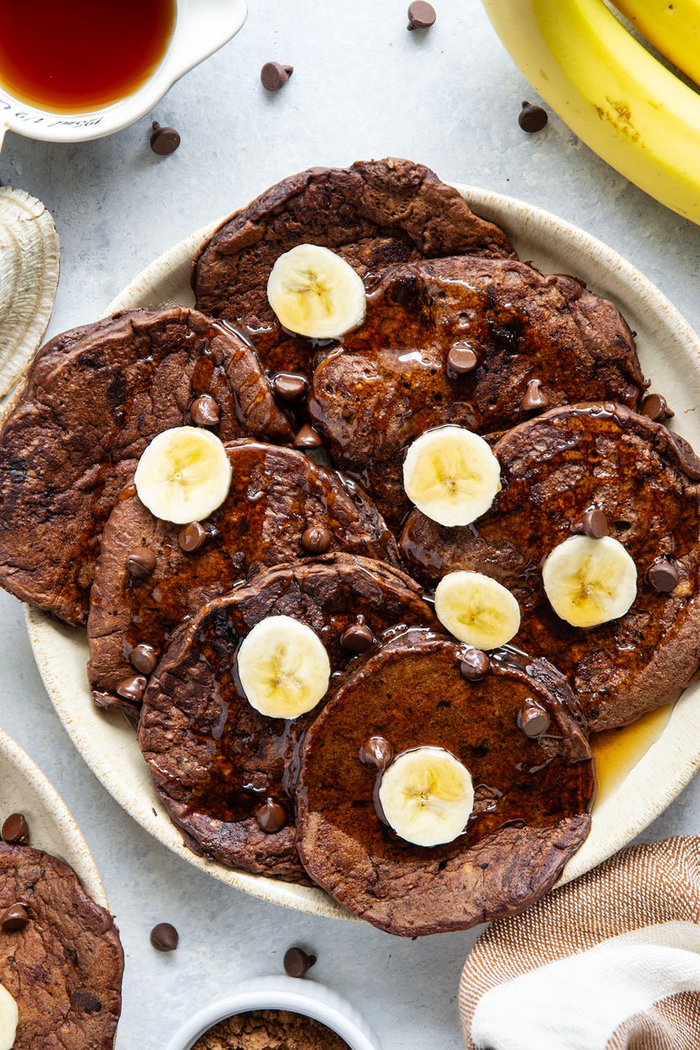 These thick and fluffy chocolate banana pancakes are the ultimate breakfast indulgence! Loaded with a double whammy of chocolate and lots of banana flavor.