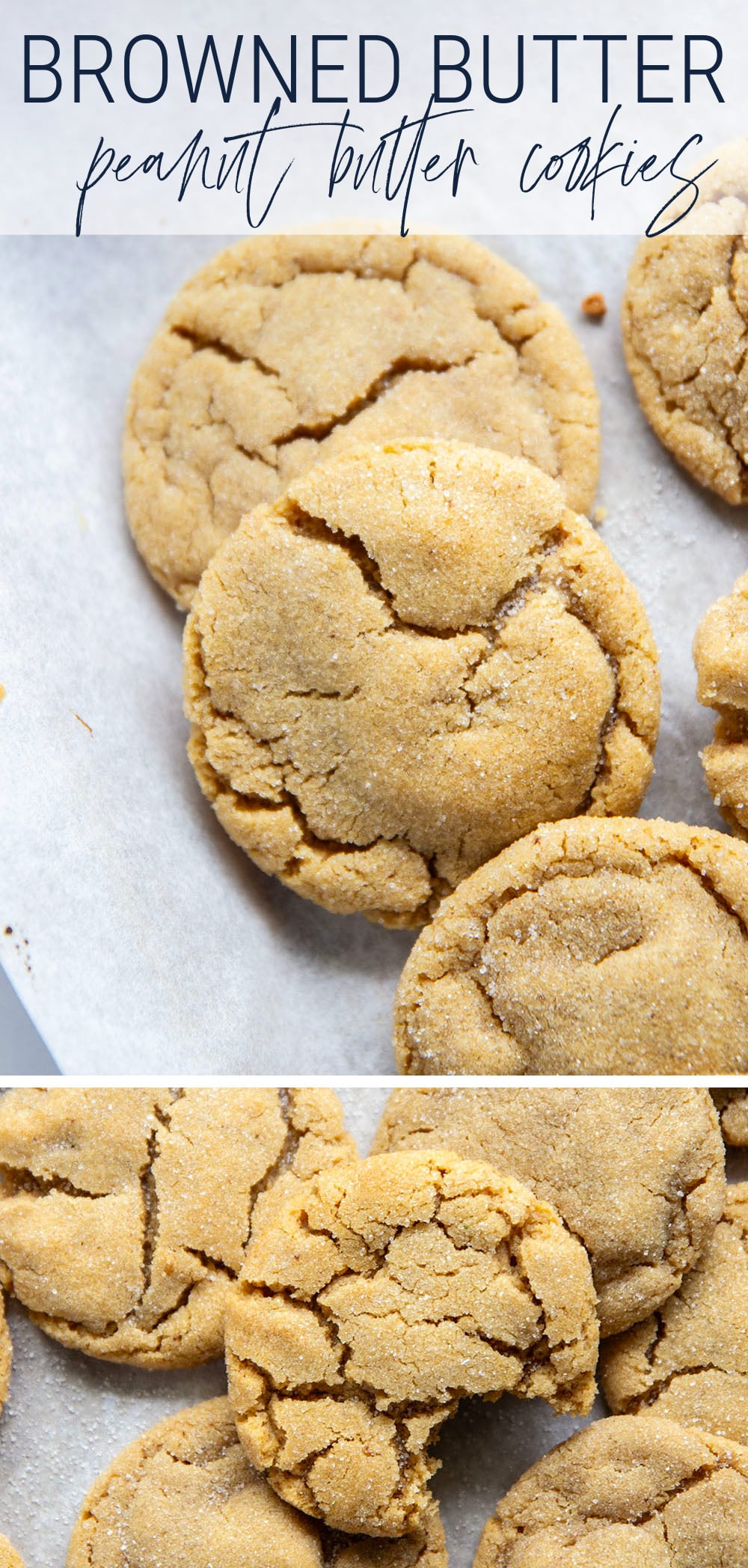Crisp on the outside, perfectly chewy inside, and loaded with a double delight of browned butter and peanut butter, these brown butter peanut butter cookies are always a hit!