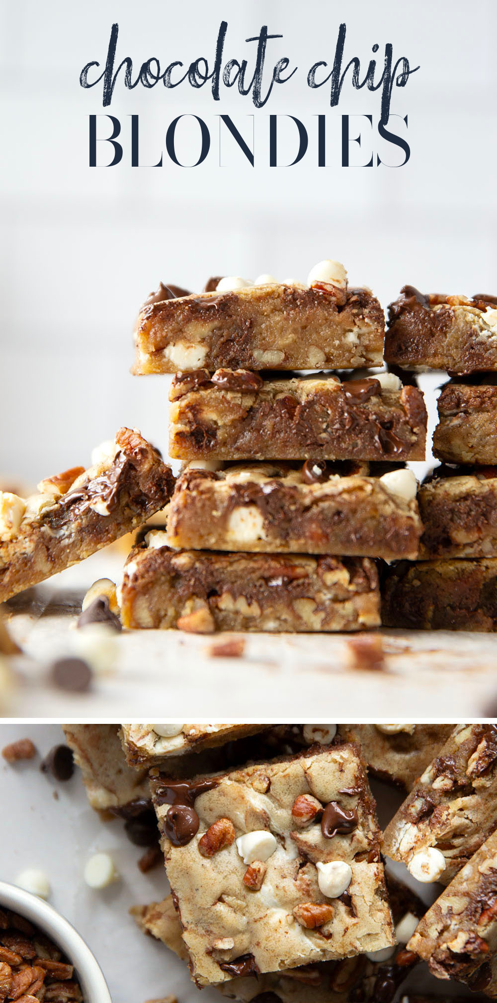 Loaded with two kinds of chocolate and lots of toasted nuts, these soft and chewy chocolate chip blondies truly are the ultimate! You won't believe how easy they are to make.