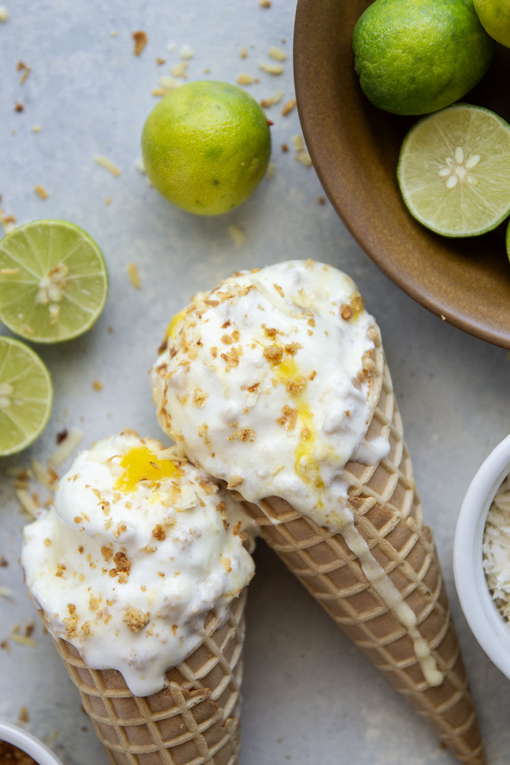This key lime pie ice cream features homemade key lime curd, graham cracker cookie bits, and coconut milk for the ultimate scoop of creamy tropical heaven.