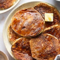 Love snickerdoodle cookies? You'll adore these snickerdoodle pancakes that feature a fluffy buttermilk pancake base with cinnamon sugar caramelized on the outside.