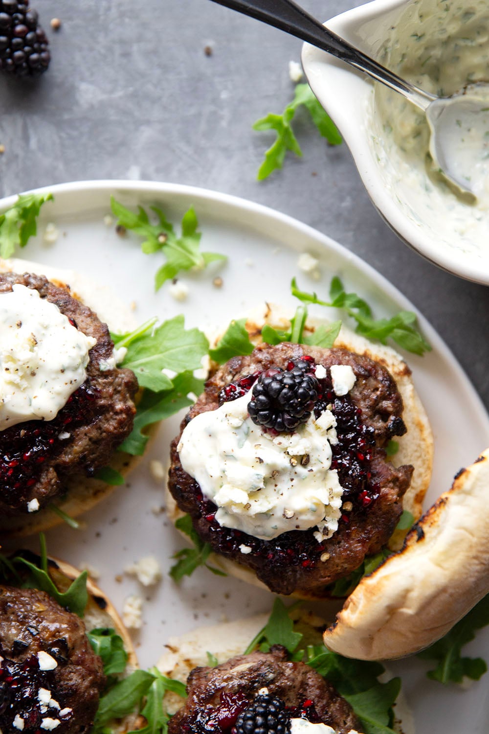 Sweet, jammy homemade blackberry compote and sharp blue cheese are the perfect flavor contrast in this flavorful blackberry blue cheese burger!