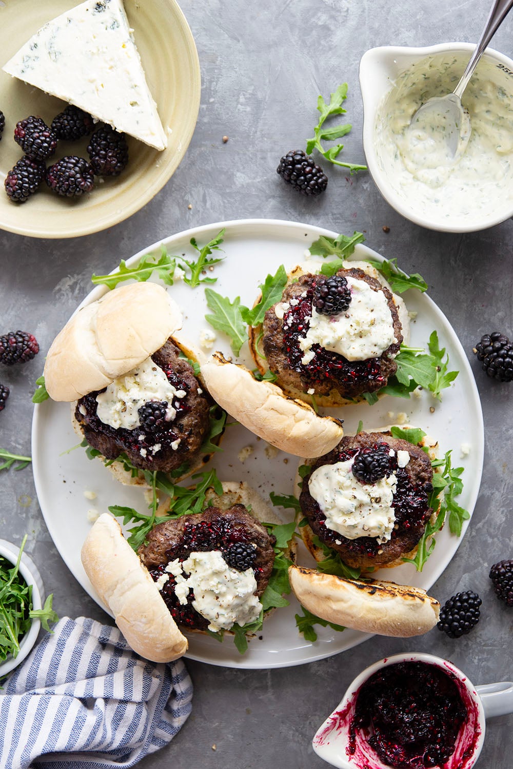 Sweet, jammy homemade blackberry compote and sharp blue cheese are the perfect flavor contrast in this flavorful blackberry blue cheese burger!