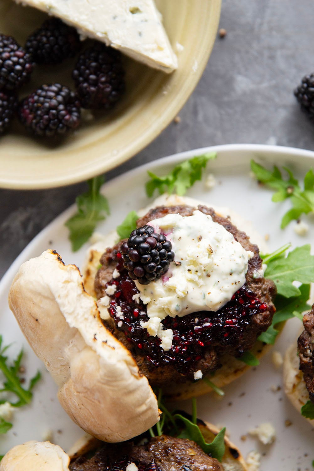 Sweet, jammy homemade blackberry compote and sharp blue cheese are the perfect flavor contrast in this flavorful blackberry blue cheese burger!
