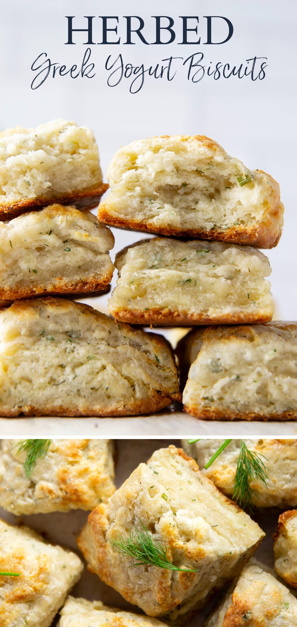 Fresh herbs and tangy Greek yogurt are a match made in heaven in these flaky Greek yogurt biscuits! Crack them open warm from the oven and top with lots of butter.