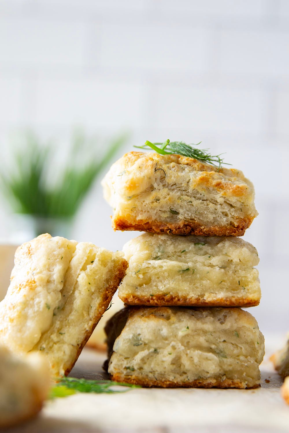 Fresh herbs and tangy Greek yogurt are a match made in heaven in these flaky Greek yogurt biscuits! Crack them open warm from the oven and top with lots of butter.