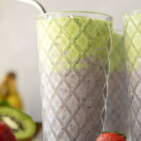 A double layer of mixed berries and vibrant green ingredients comes together in this protein-packed berry green smoothie that you can feel good about sipping!