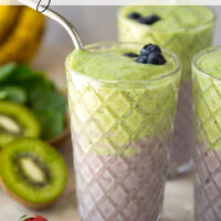 A double layer of mixed berries and vibrant green ingredients comes together in this protein-packed berry green smoothie that you can feel good about sipping!