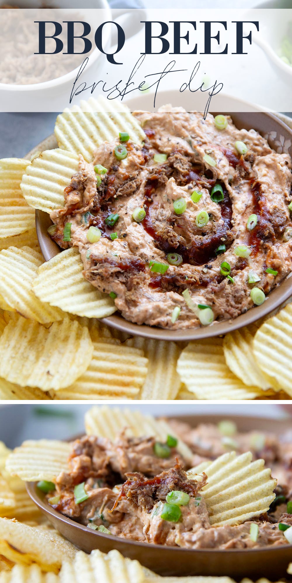 Leftover brisket is the perfect meaty base for this creamy, flavorful BBQ beef brisket dip that goes great with chips, crackers, or as sandwich spread!