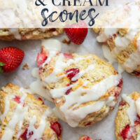 Loaded with little bursts of fresh strawberries and drizzled with a rich sweet cream glaze, these flaky strawberries and cream scones are always the most popular pastry on the table!