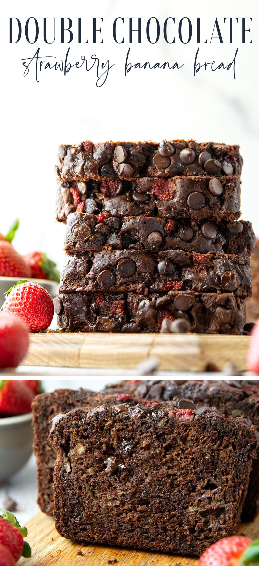 A double whammy of chocolate and juicy strawberries come together in this indulgent chocolate strawberry banana bread. You can't help but go back for another slice!
