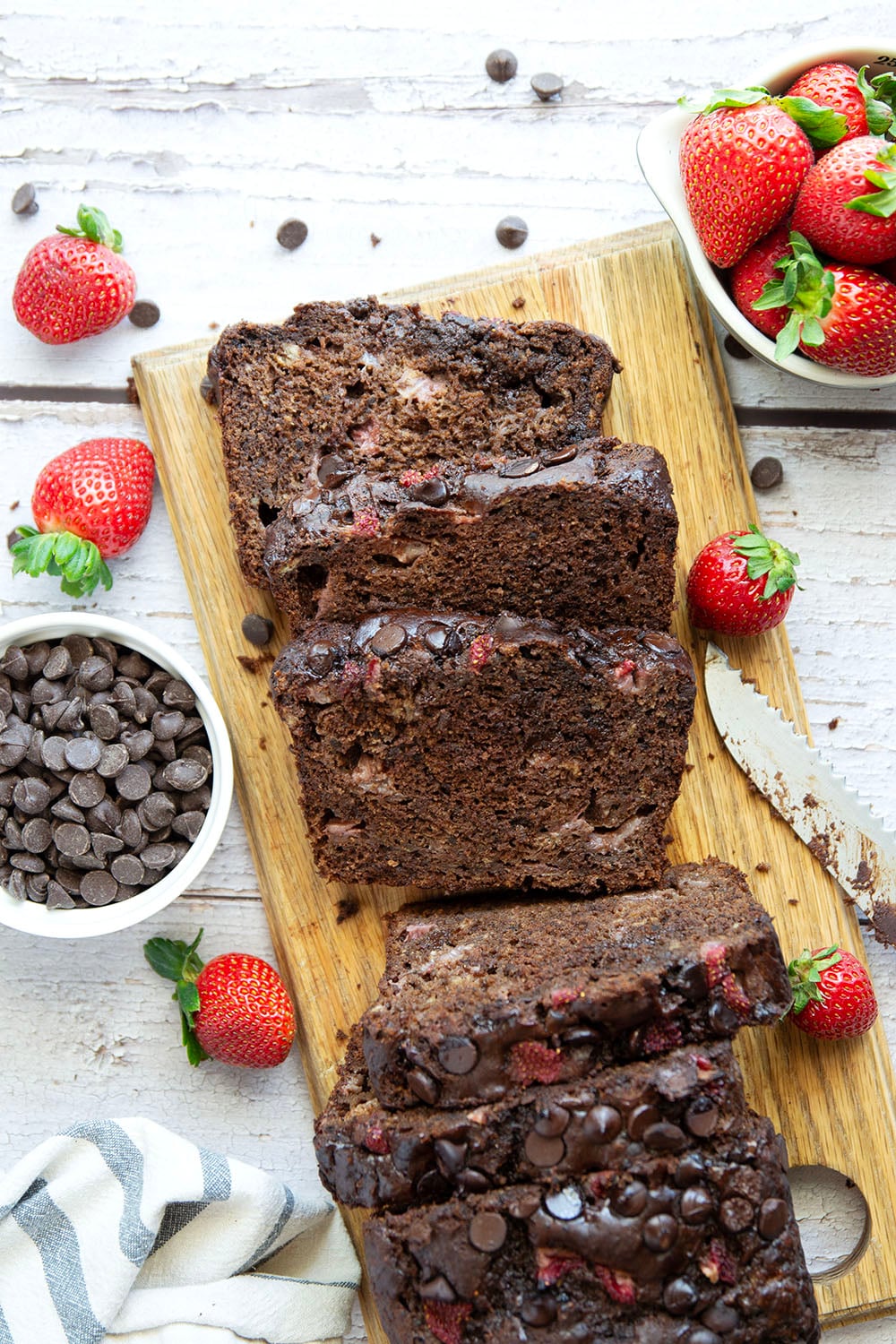 A double whammy of chocolate and juicy strawberries come together in this indulgent chocolate strawberry banana bread. You can't help but go back for another slice!