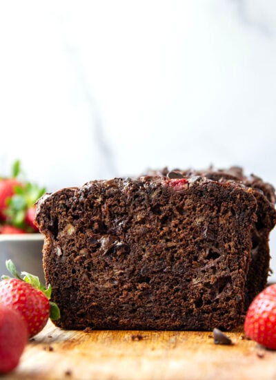 A double whammy of chocolate and juicy strawberries come together in this indulgent chocolate strawberry banana bread. You can't help but go back for another slice!