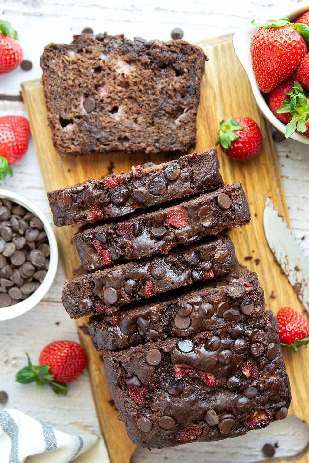A double whammy of chocolate and juicy strawberries come together in this indulgent chocolate strawberry banana bread. You can't help but go back for another slice!