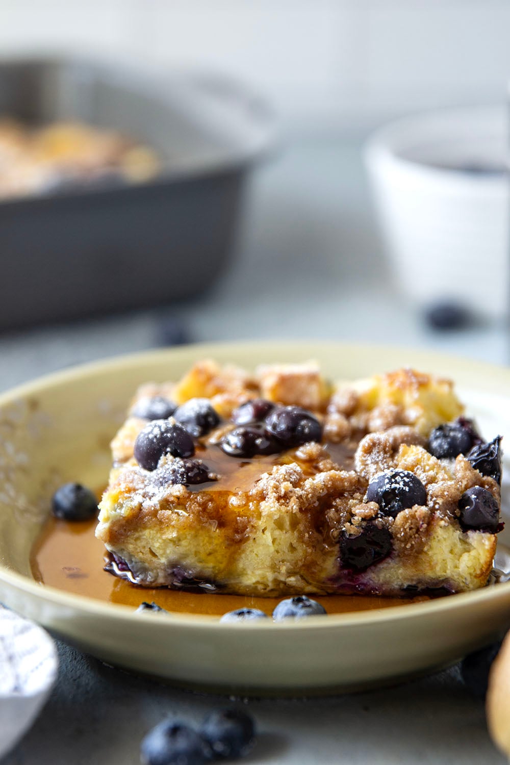 You've just found your new favorite breakfast! This blueberry french toast casserole is unbelievably moist inside, loaded with juicy blueberries, and baked with a buttery brown sugar streusel on top.