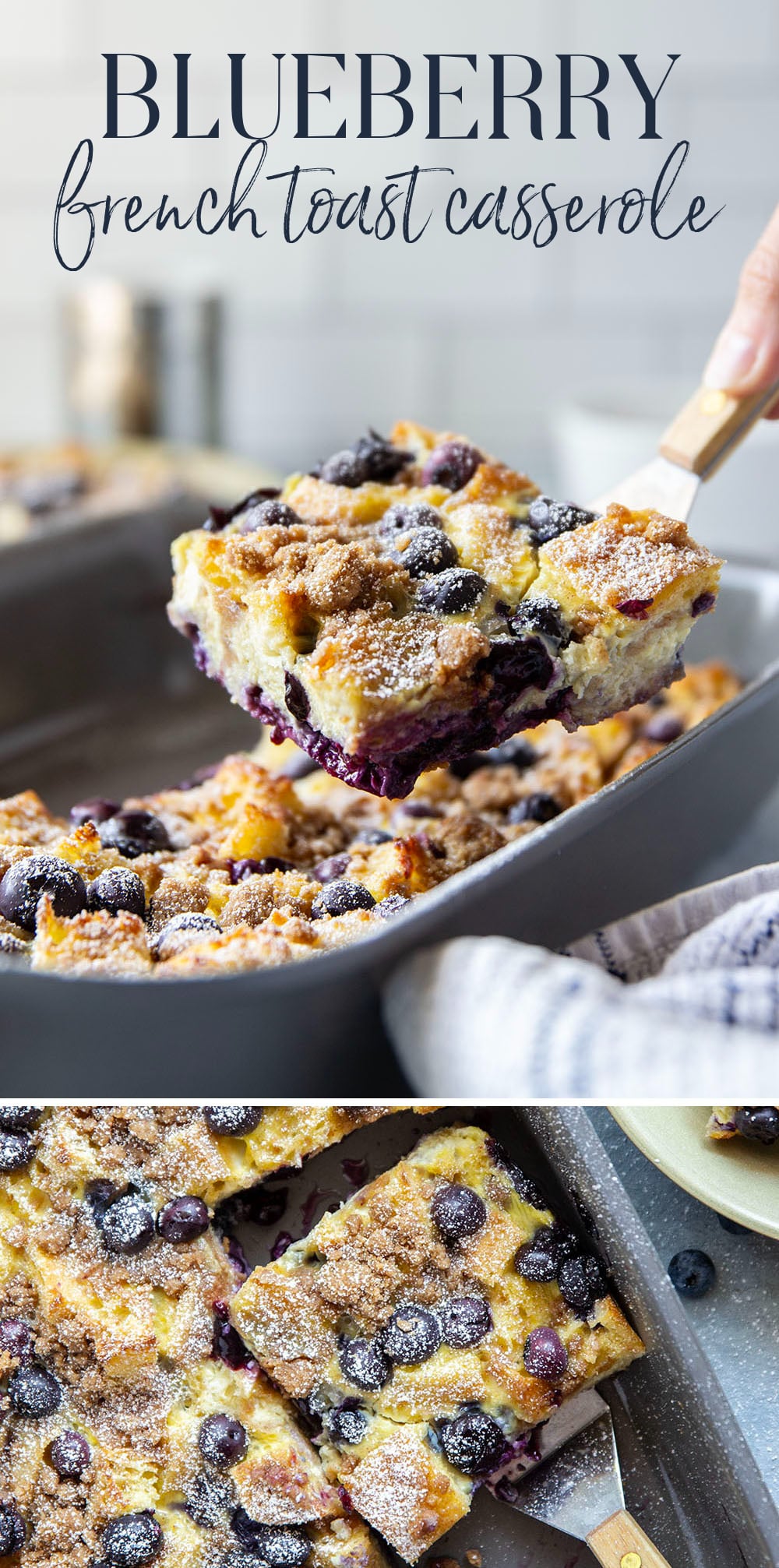You've just found your new favorite breakfast! This blueberry french toast casserole is unbelievably moist inside, loaded with juicy blueberries, and baked with a buttery brown sugar streusel on top.