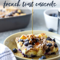 You've just found your new favorite breakfast! This blueberry french toast casserole is unbelievably moist inside, loaded with juicy blueberries, and baked with a buttery brown sugar streusel on top.