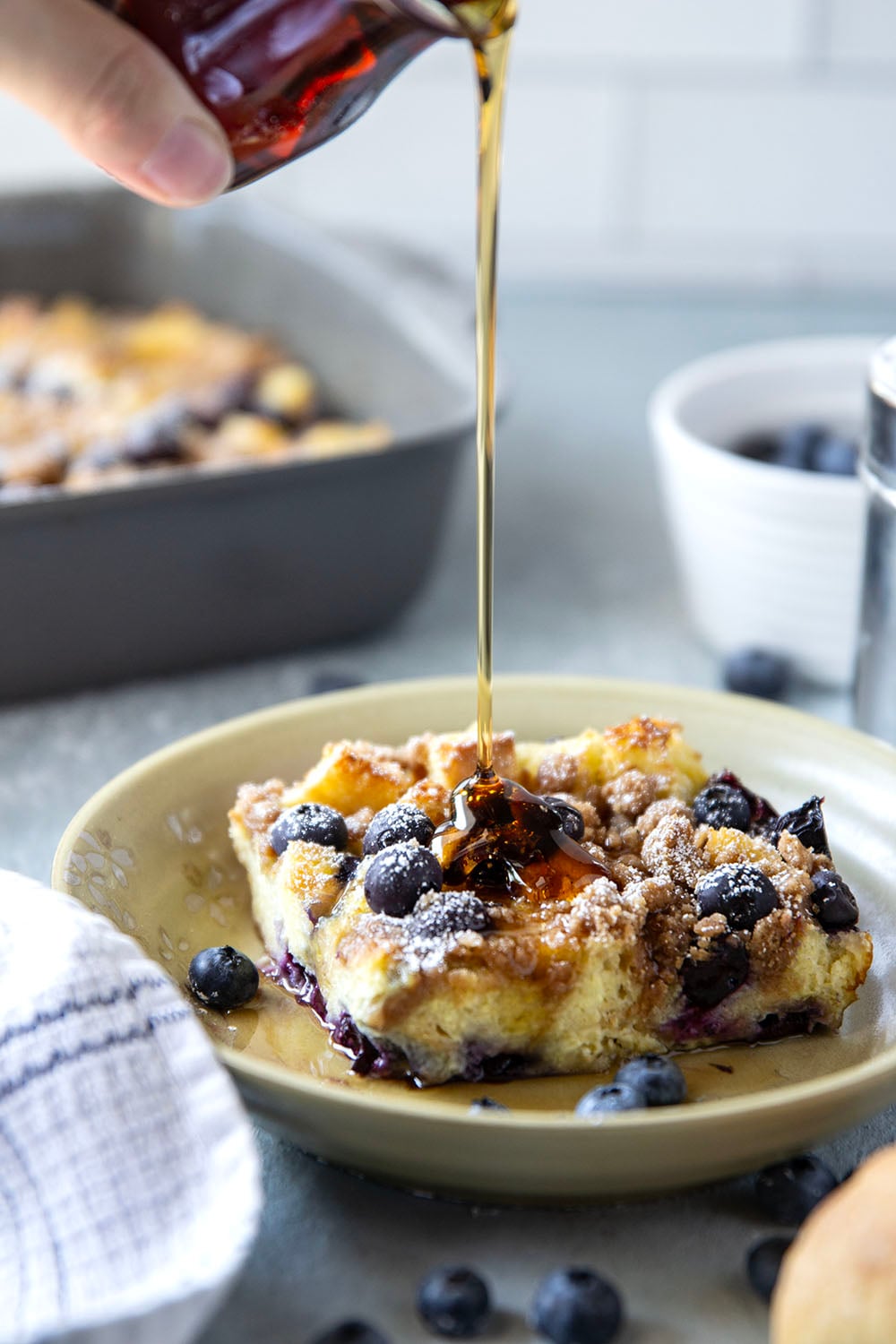 You've just found your new favorite breakfast! This blueberry french toast casserole is unbelievably moist inside, loaded with juicy blueberries, and baked with a buttery brown sugar streusel on top.