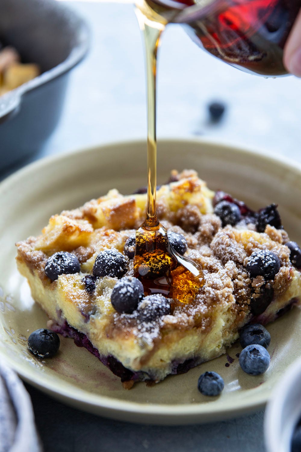 You've just found your new favorite breakfast! This blueberry french toast casserole is unbelievably moist inside, loaded with juicy blueberries, and baked with a buttery brown sugar streusel on top.