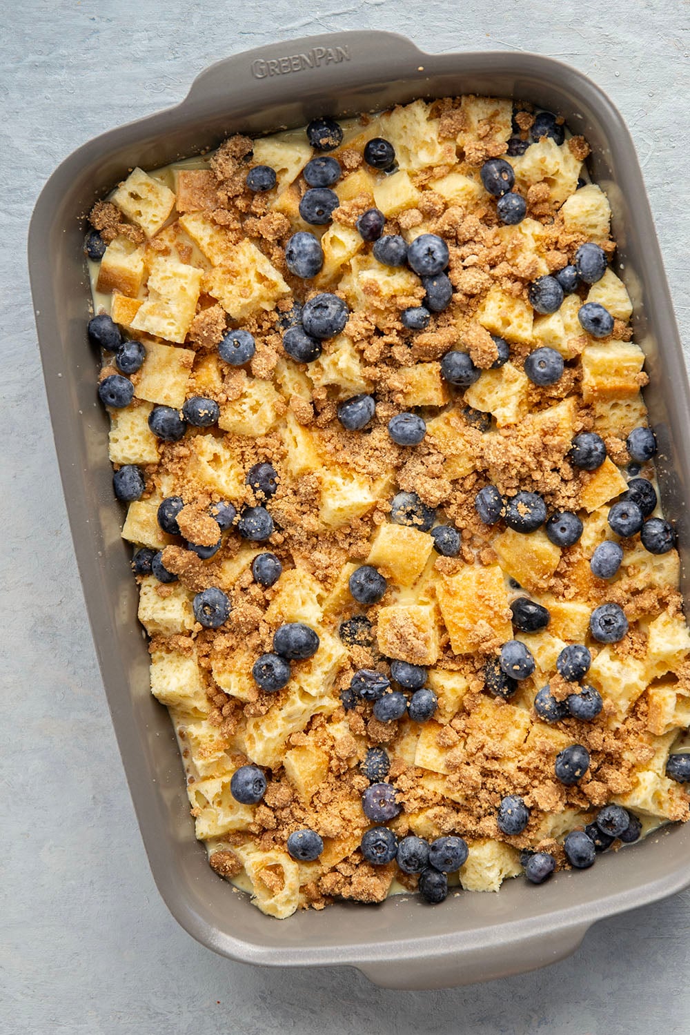 You've just found your new favorite breakfast! This blueberry french toast casserole is unbelievably moist inside, loaded with juicy blueberries, and baked with a buttery brown sugar streusel on top.