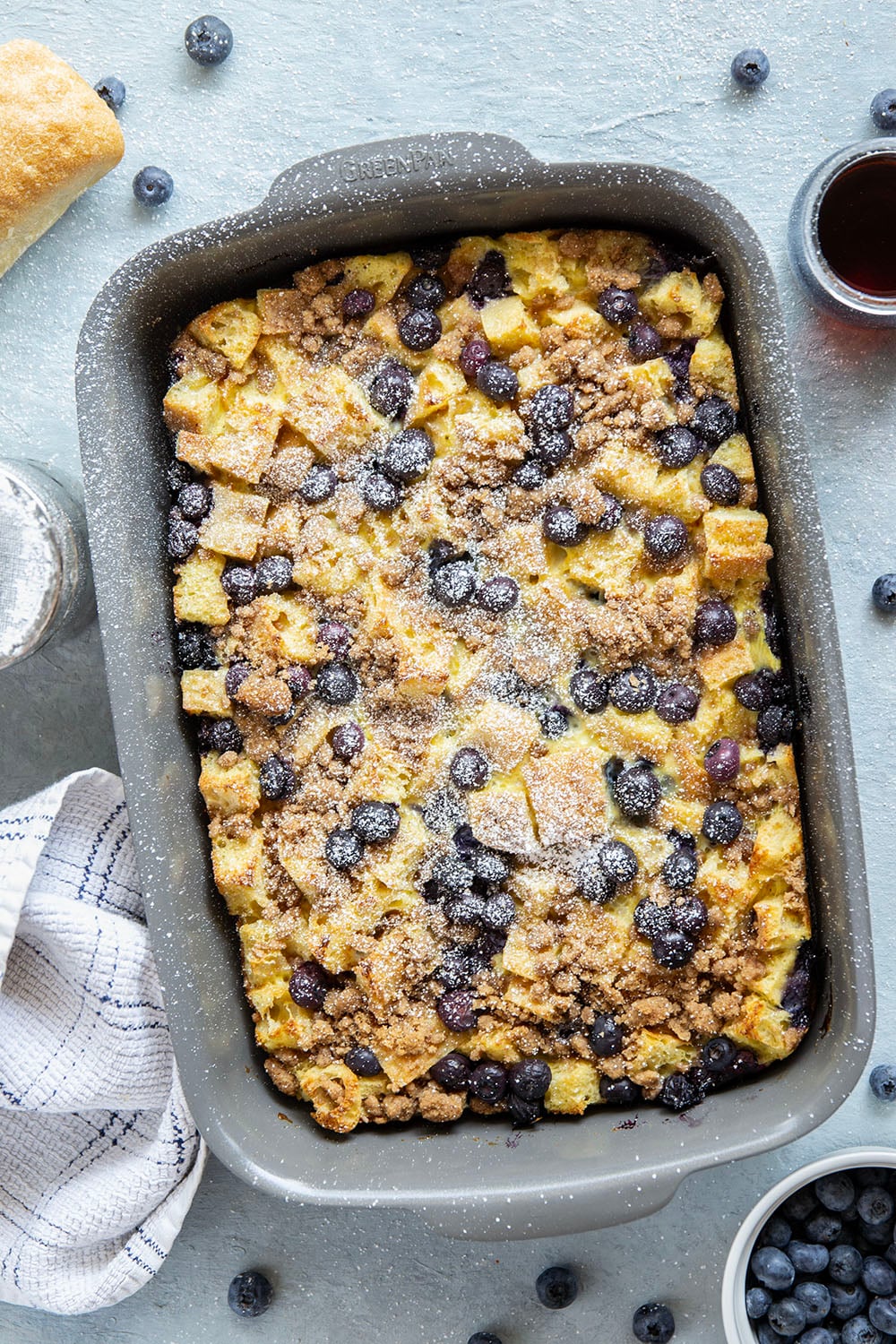 You've just found your new favorite breakfast! This blueberry french toast casserole is unbelievably moist inside, loaded with juicy blueberries, and baked with a buttery brown sugar streusel on top.