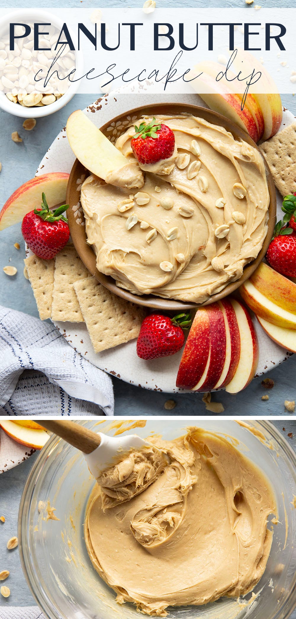 Silky in texture and unbelievably addicting, this peanut butter cheesecake dip will make any fruit fun to eat! Ready in minutes with only 5 ingredients.