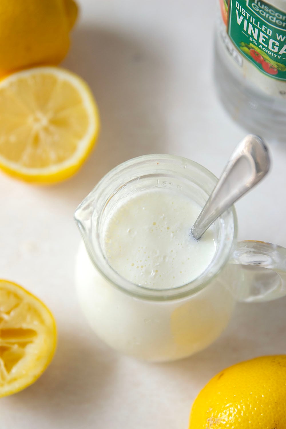 Out of buttermilk? No need to run to the store when you can easily make your own with only two ingredients in less than ten minutes!