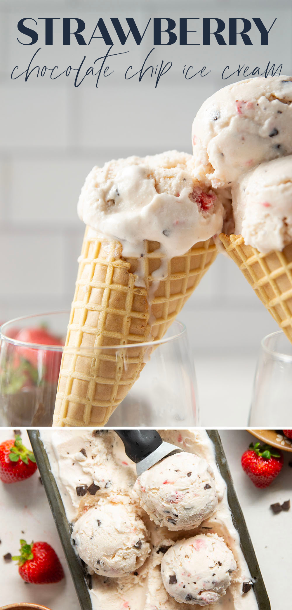 Churned with a fresh strawberry sauce and lots of chocolate chip pieces, this strawberry chocolate chip ice cream is dreamy with fresh summer strawberries!