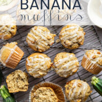 Perfectly spiced and drizzled with a creamy vanilla glaze, these zucchini banana muffins are extra moist from both mashed banana and shredded zucchini.