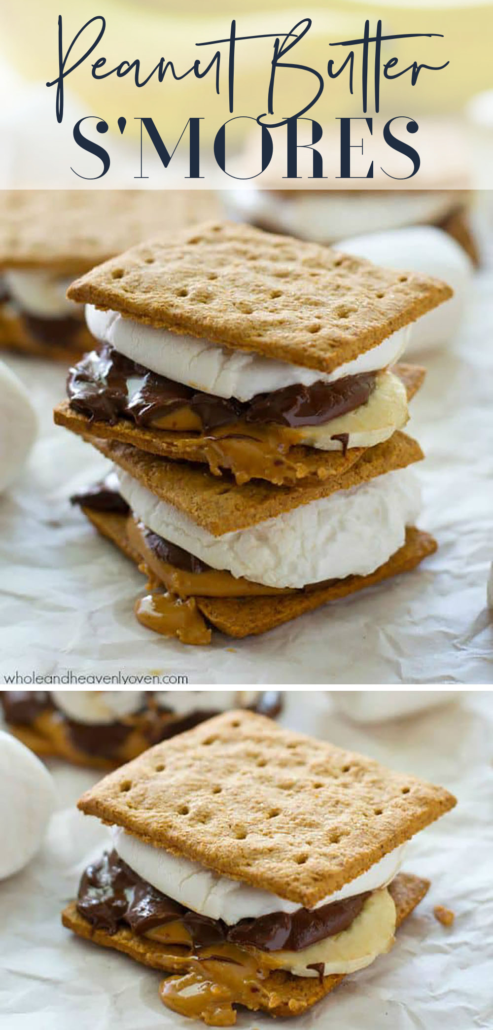 Layered with banana slices, creamy peanut butter, gooey chocolate, and toasted marshmallows, no one will be able to resist these peanut butter banana s'mores!