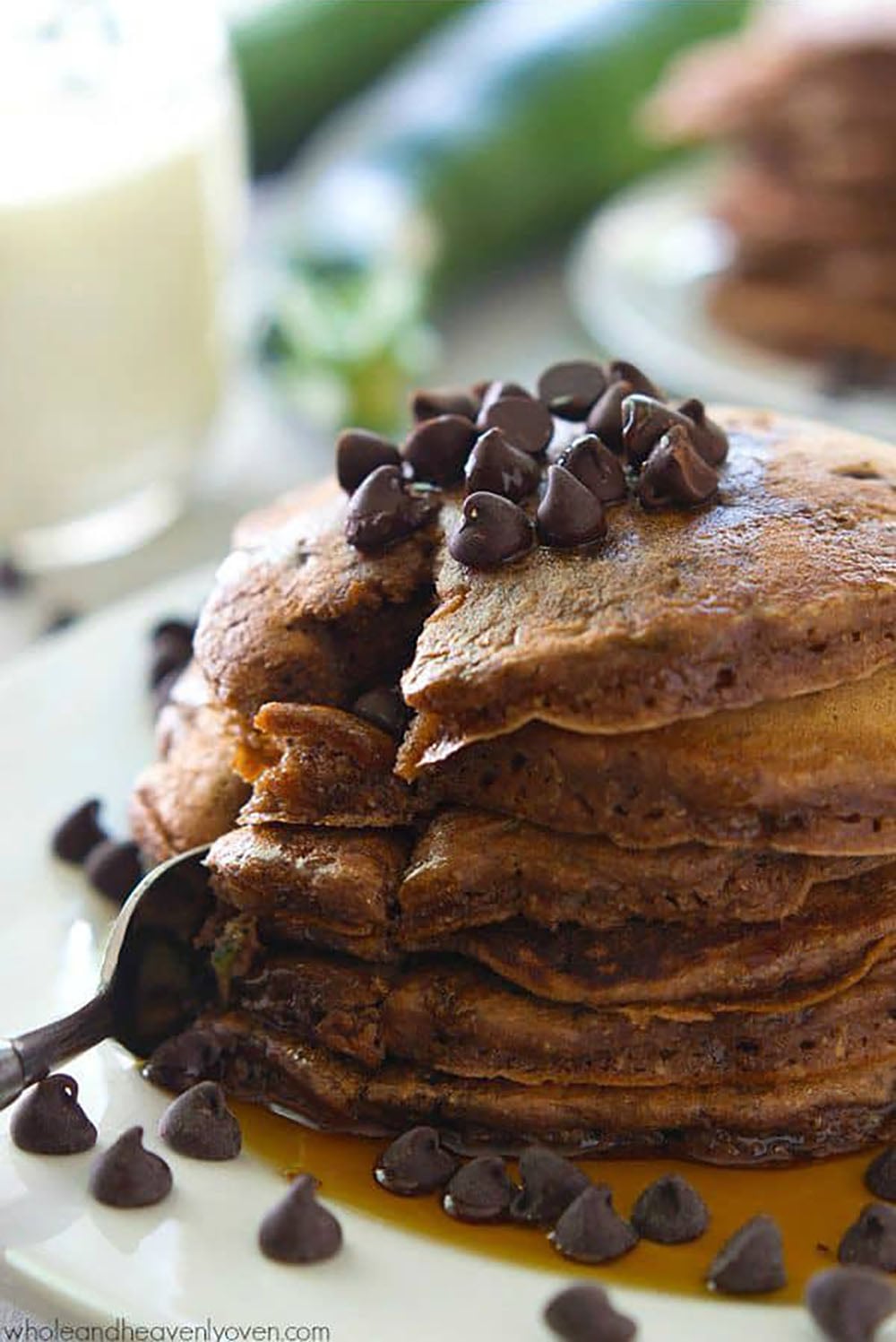 Supremely moist and loaded with a double hit of chocolate, nobody will ever guess that there's zucchini hiding inside these chocolate zucchini pancakes!